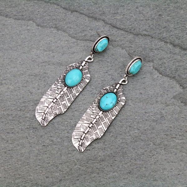 Boho Natural Stone Feather Post Earrings