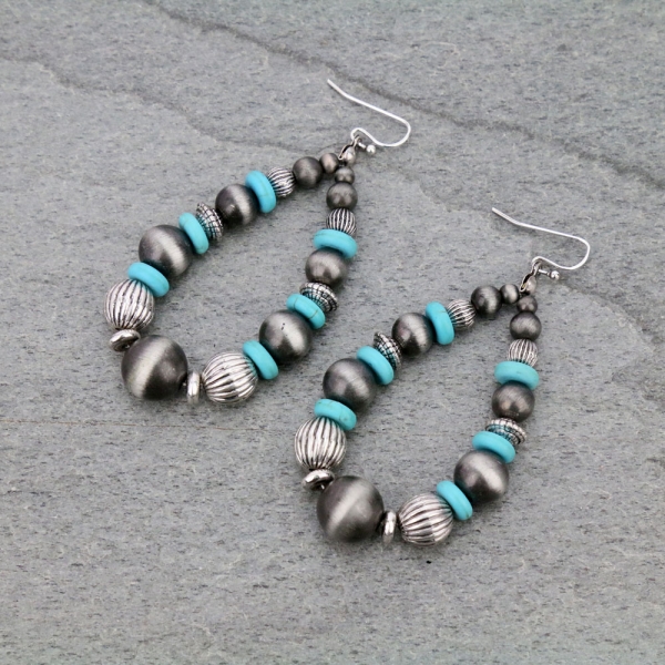 Navajo Style Pearl Teardrop Dangle Earrings