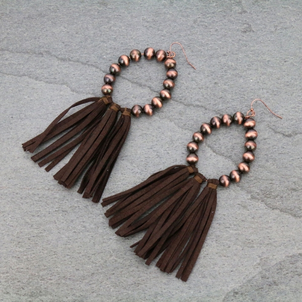 Navajo Style Pearl Tassel Dangle Earrings