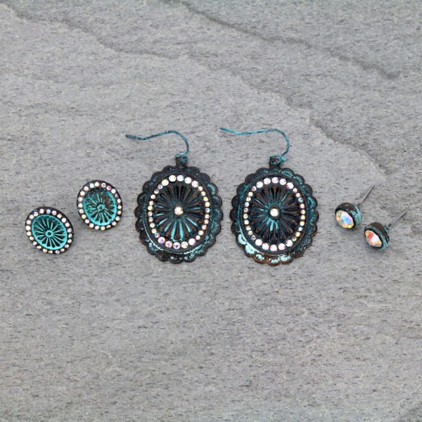 3 Pair Western Concho Earring Set