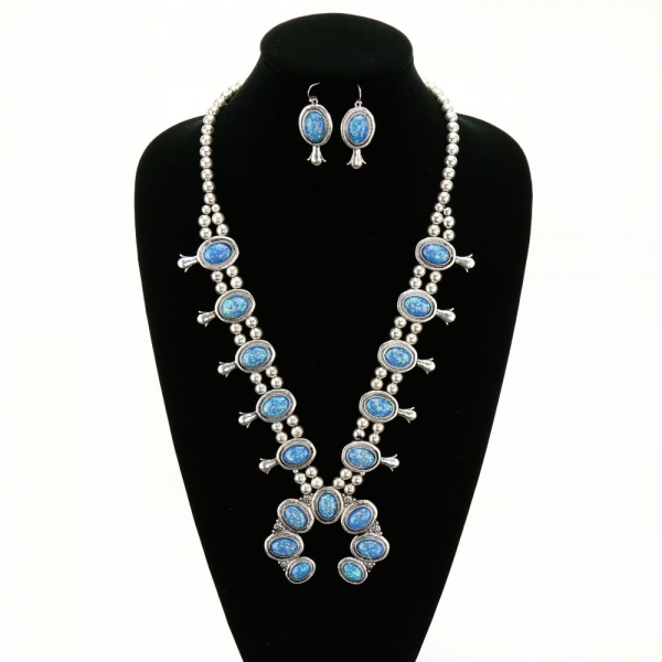 Western Navajo Style Squash Blossom Necklace Set - Image 2