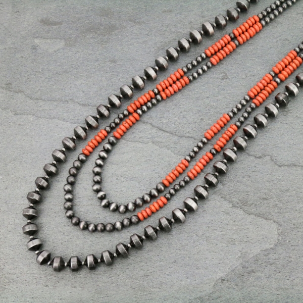34" Long, Orange Beaded Necklace