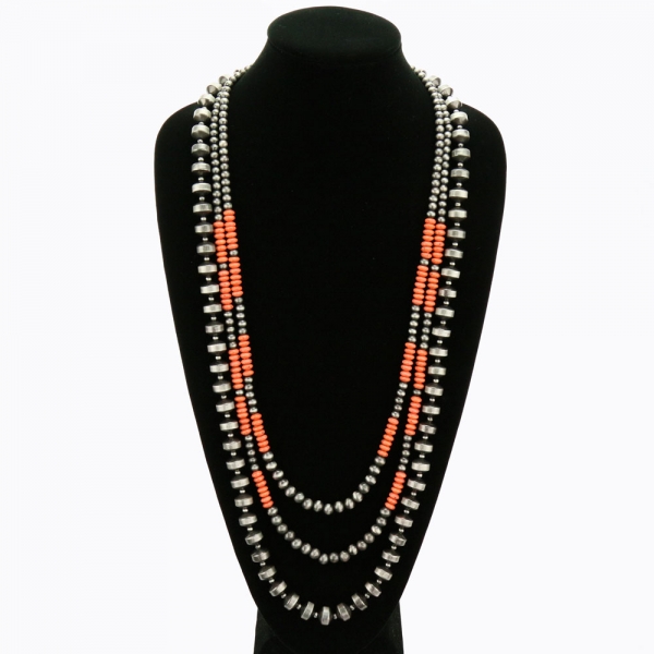 34" Long, Orange Beaded Necklace - Image 2