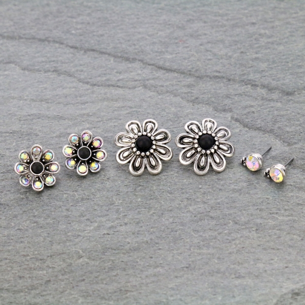 3 Pair Flower Earring Set