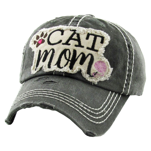 "CATMOM" Washed Vintage Ball Cap - Image 3