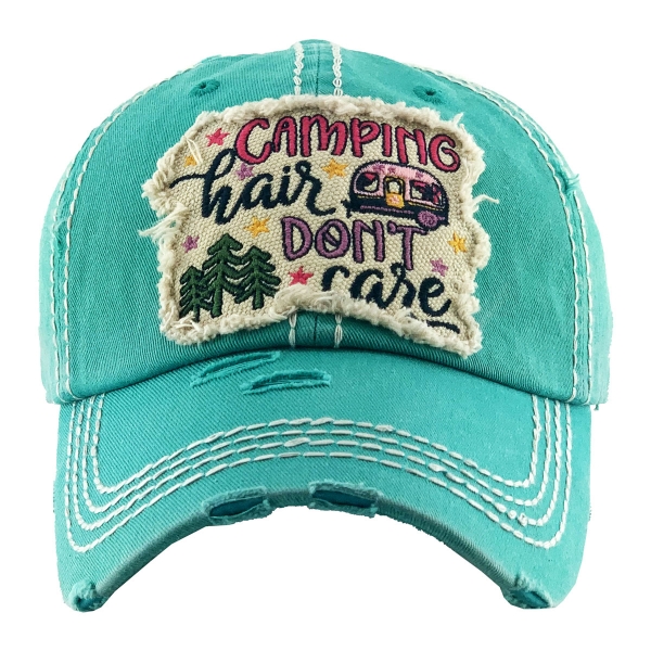 "Camping Hair Don't Care" Washed Vintage Ball Cap