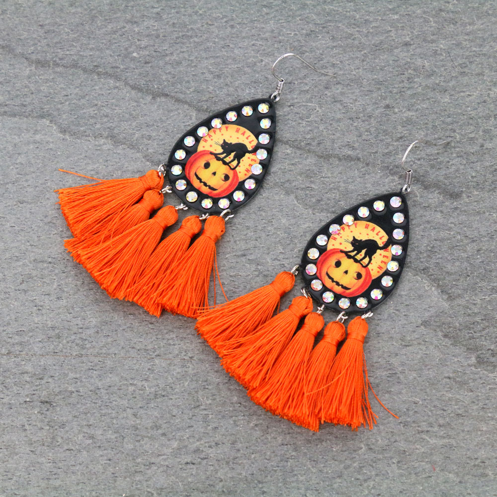 Halloween Teardrop Tassel Dangle Earrings Bluetortoisewholesale
