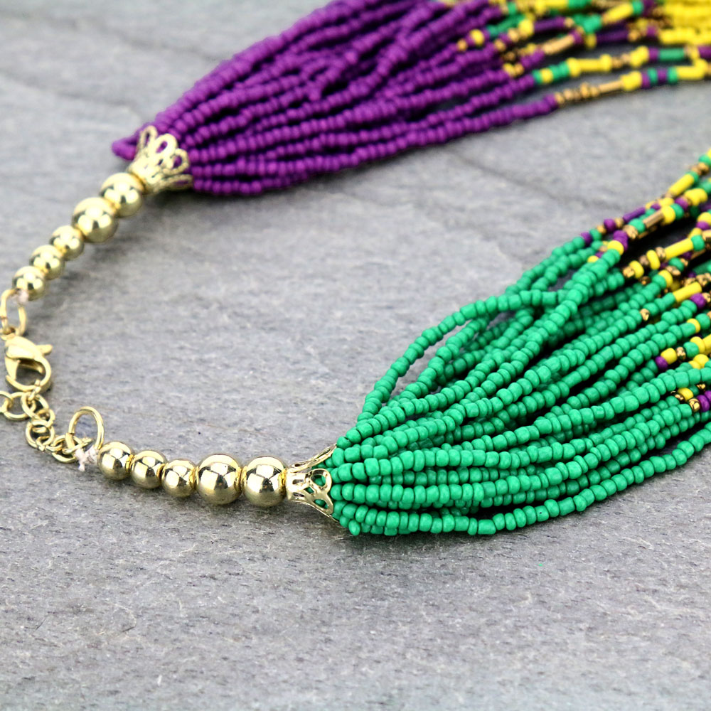 Mardi Gras Seed Bead Necklace Set Bluetortoisewholesale 2455