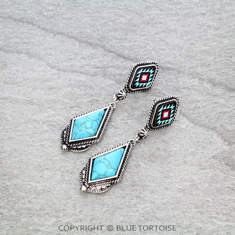 Western Aztec Design Stone Stud Earrings – Bluetortoisewholesale