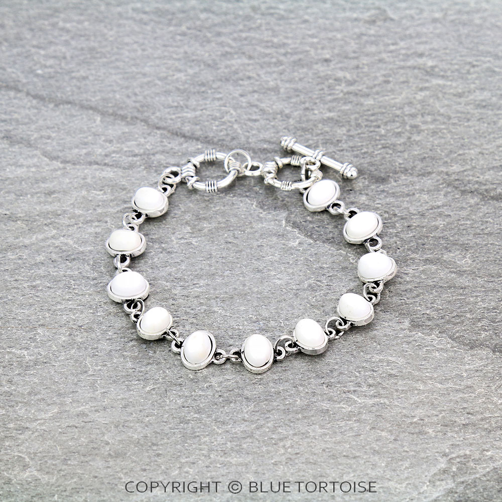 Boho Chic Handmade White Turquoise Flower W/ Jingle Bell Toggle