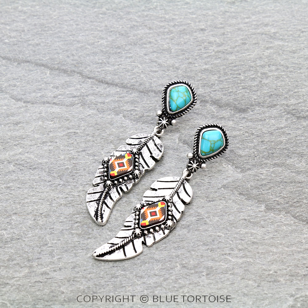 Western Aztec Design Feather Stud Earrings – Bluetortoisewholesale