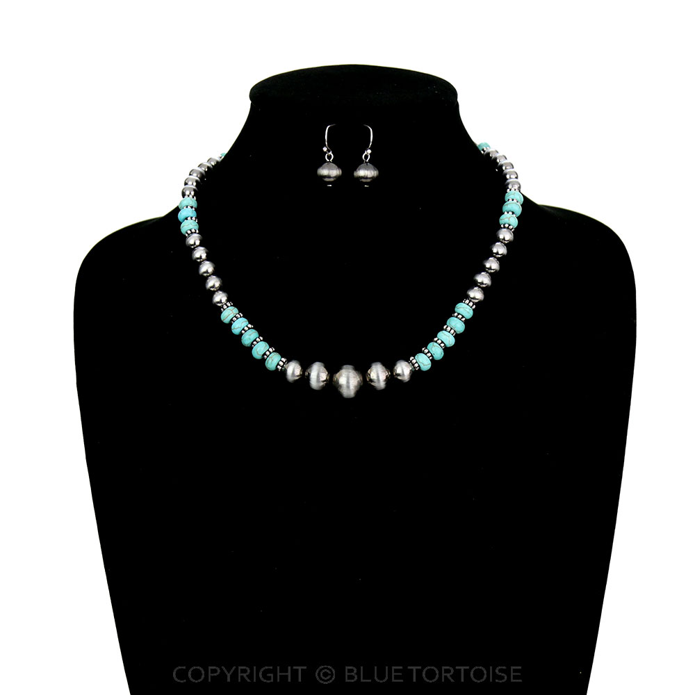 Navajo Style Pearl And Bead Necklace Set Bluetortoisewholesale