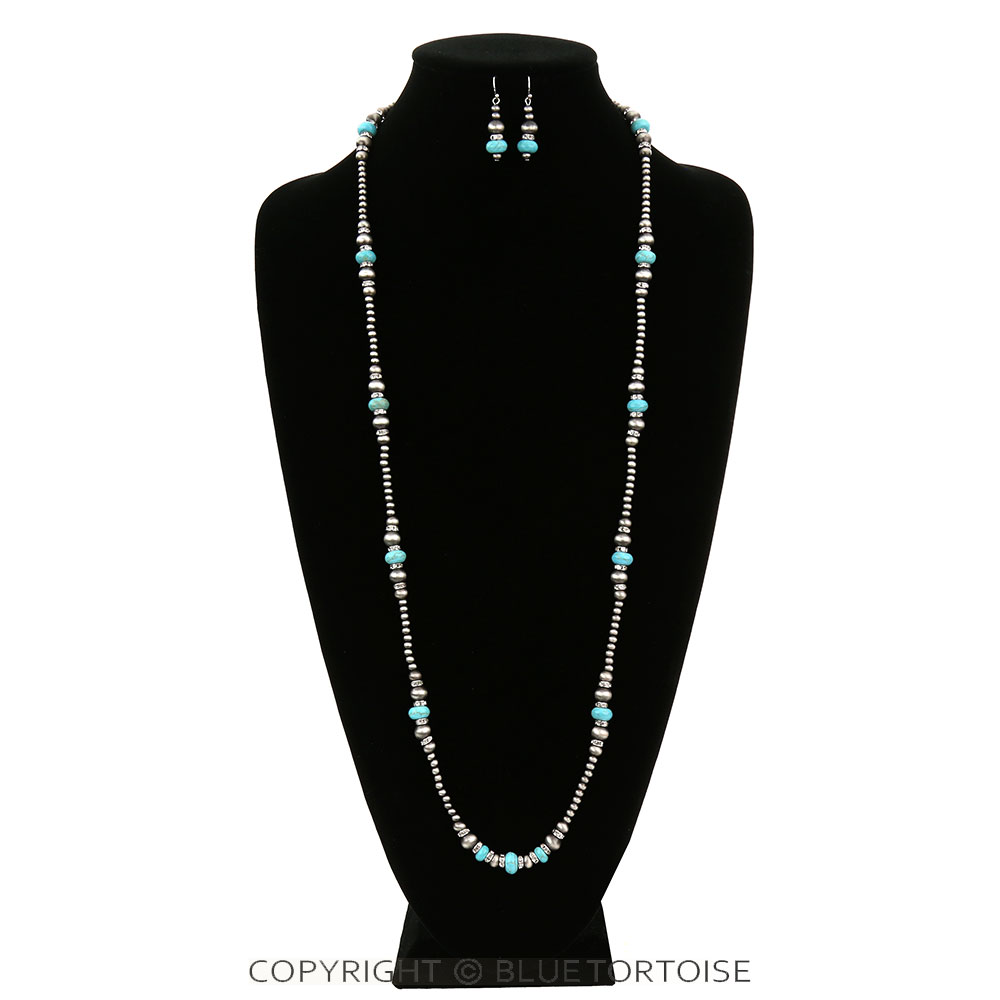 Navajo Style Pearl And Bead Necklace Set Bluetortoisewholesale