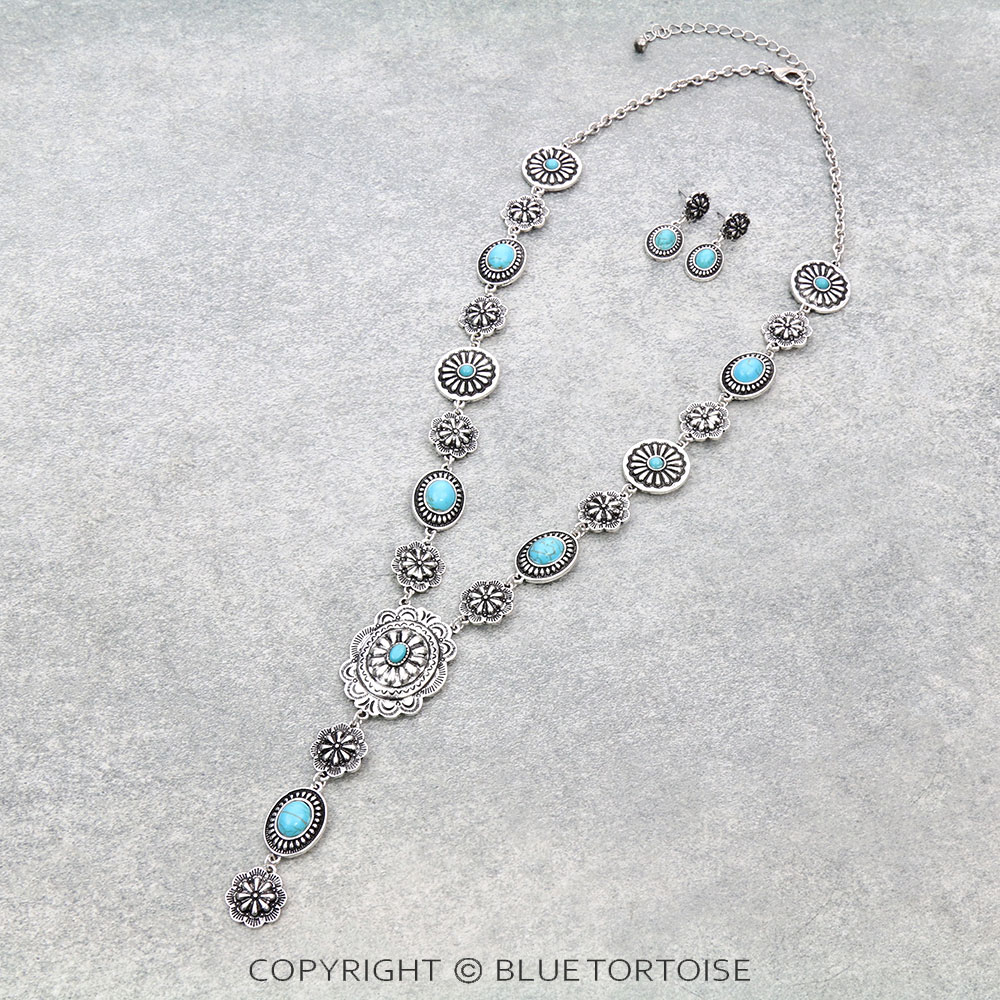 Western Concho Stone Y Necklace Set – Bluetortoisewholesale