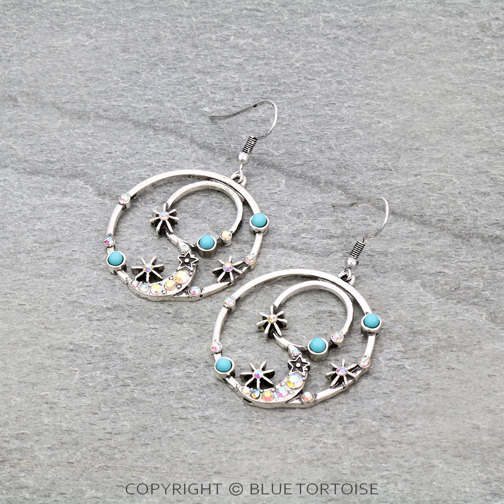 Crescent Moon & Star Dangle Earrings – Bluetortoisewholesale