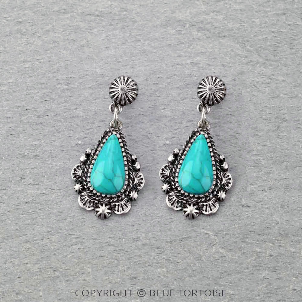 Western Teardrop Turquoise Post Earrings – Bluetortoisewholesale