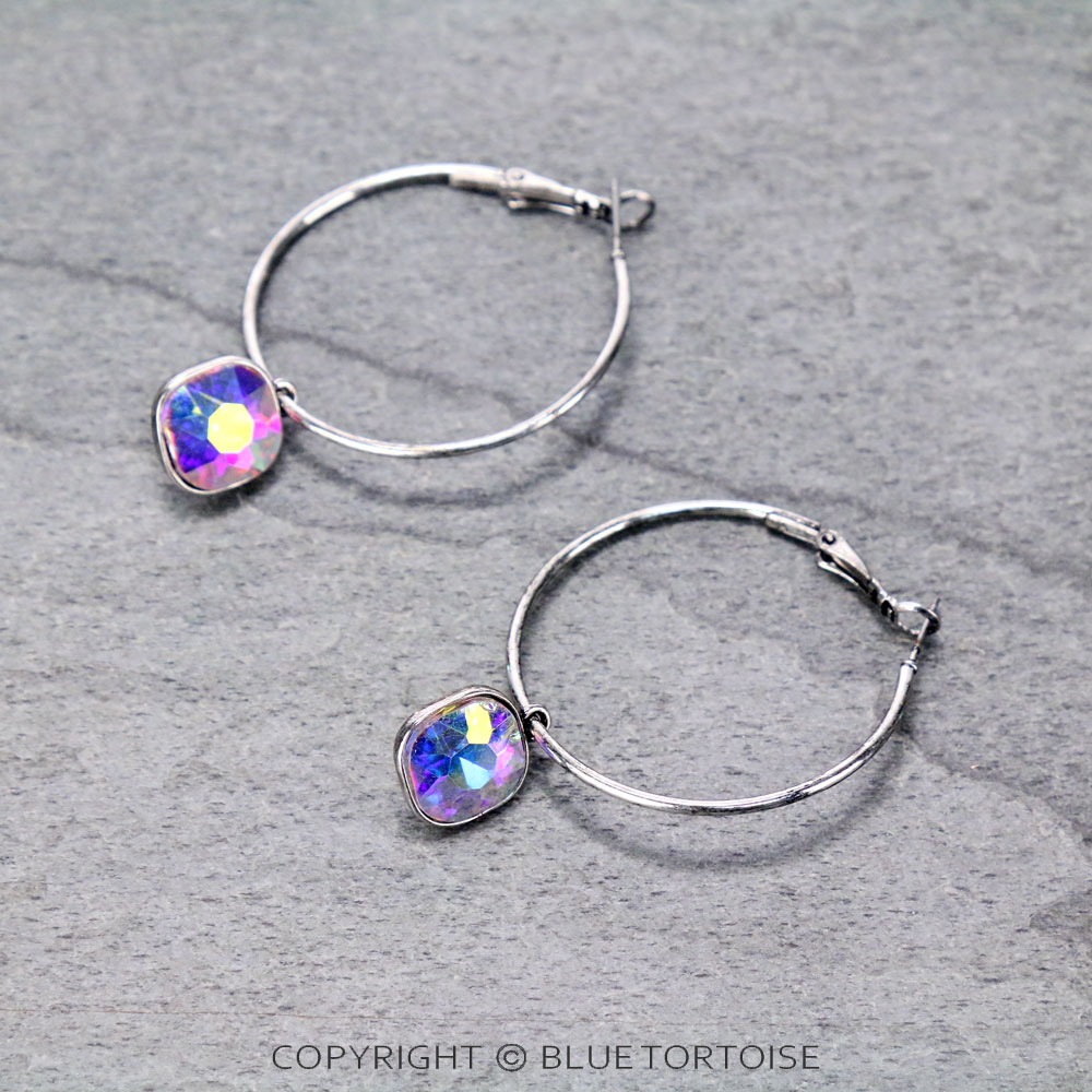 Glass Stone Dangle Hoop Earrings Bluetortoisewholesale