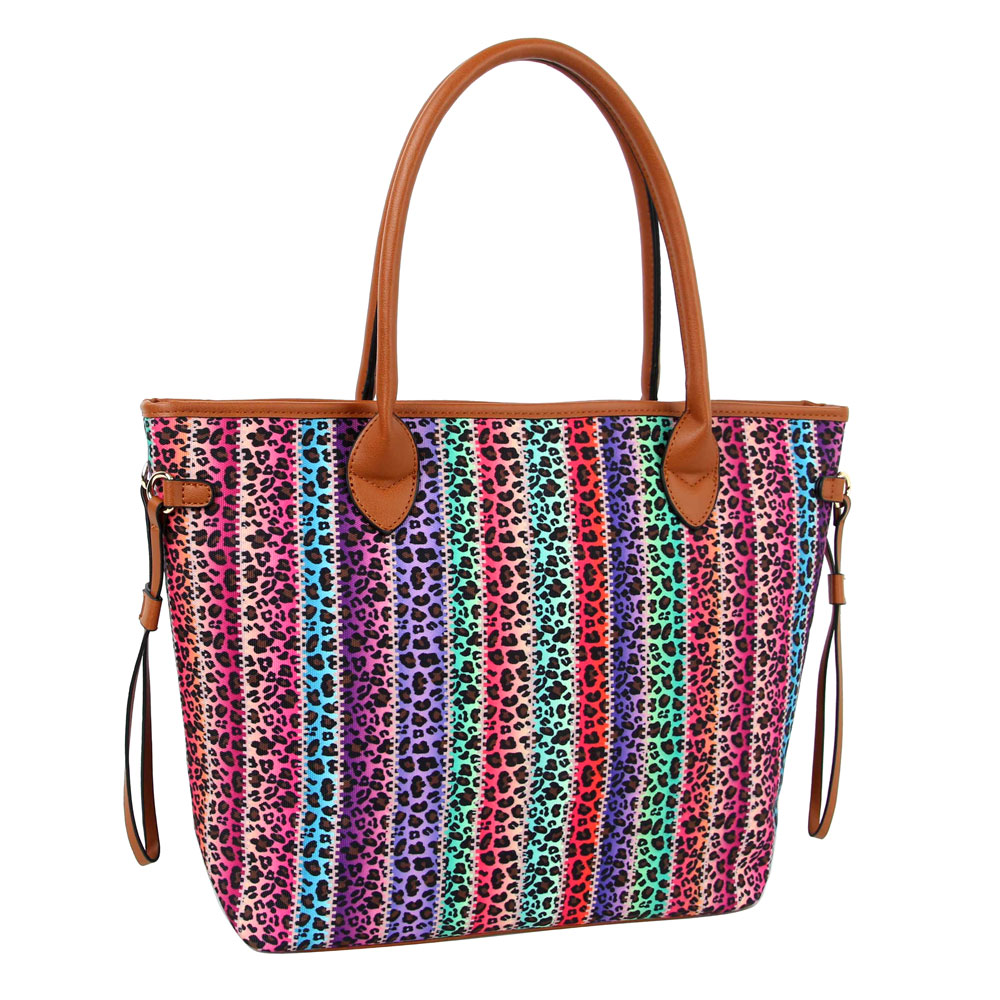 Rainbow Leopard Printed Handbag with extra pouch and wallet ...