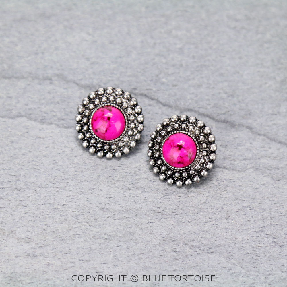 Western Style Round Stone Stud Earrings Bluetortoisewholesale