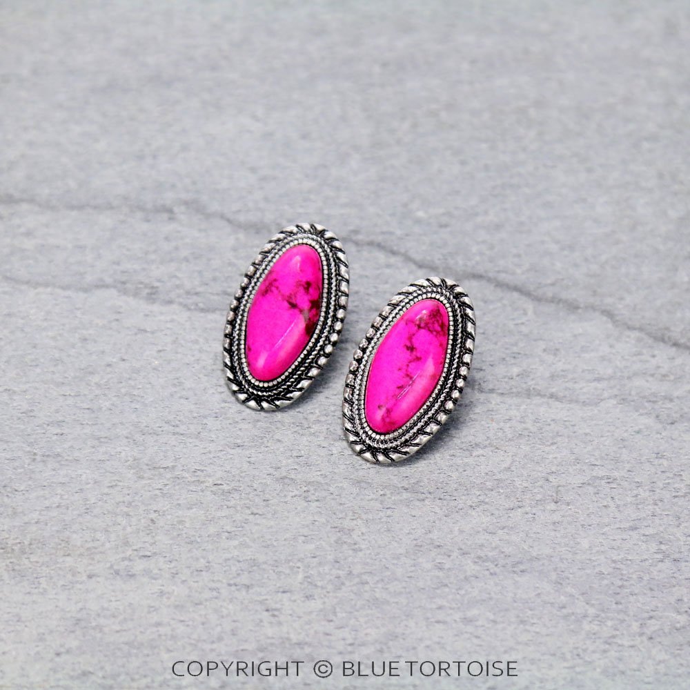 Western Style Oval Stone Stud Earrings – Bluetortoisewholesale