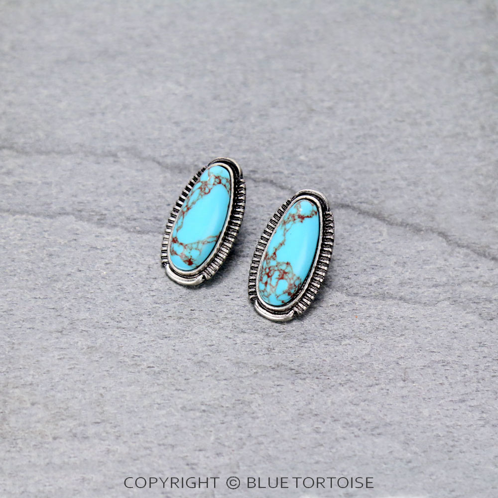 Western Style Oval Stone Stud Earrings – Bluetortoisewholesale