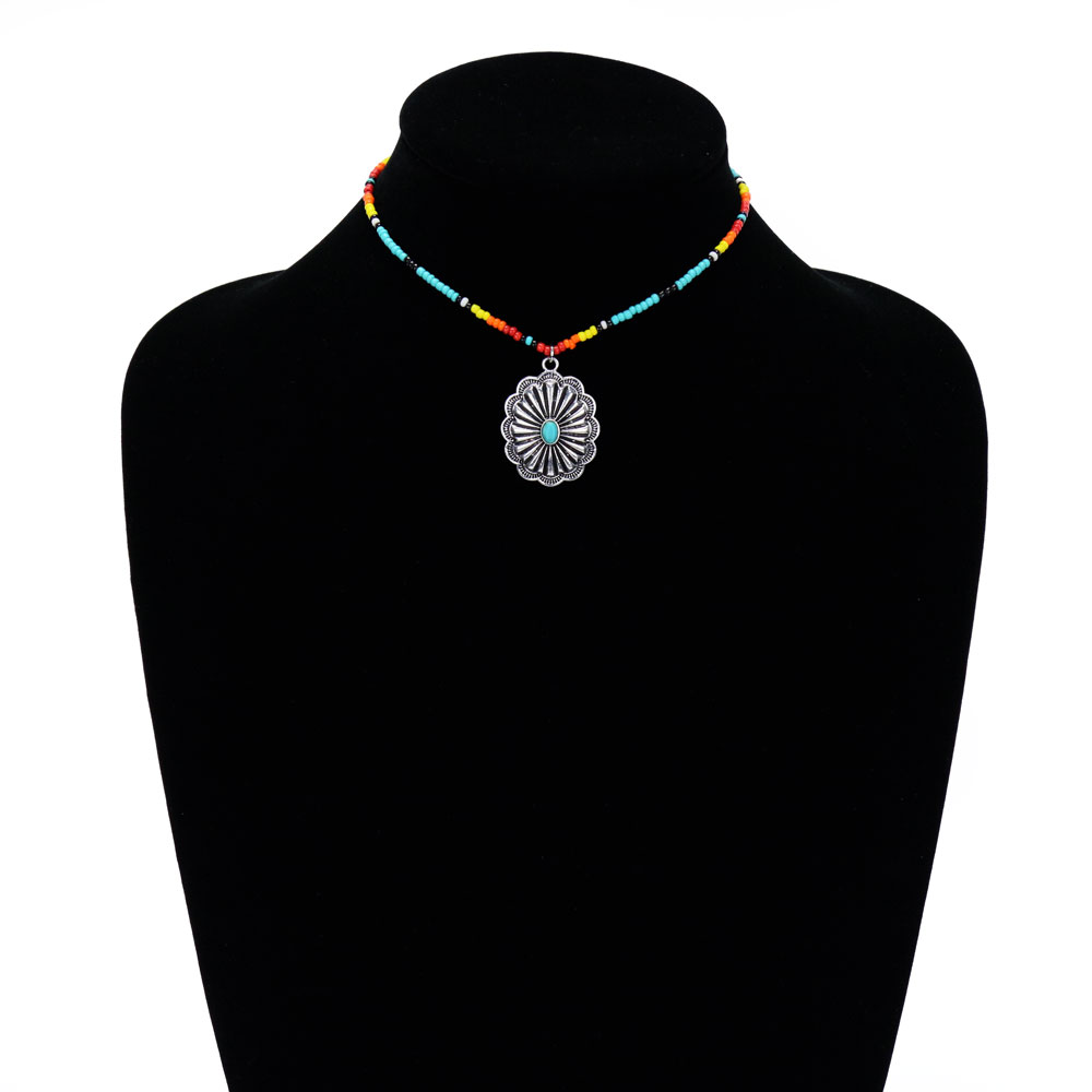 Western Concho Seed Bead Choker Necklace Set