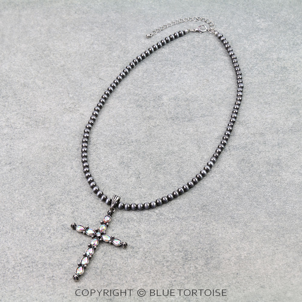 Western Cross Stone Pendant Necklace