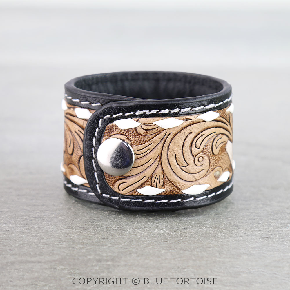 Western Genuine Tooled Leather Bracelet - 4 Aces - Image 4