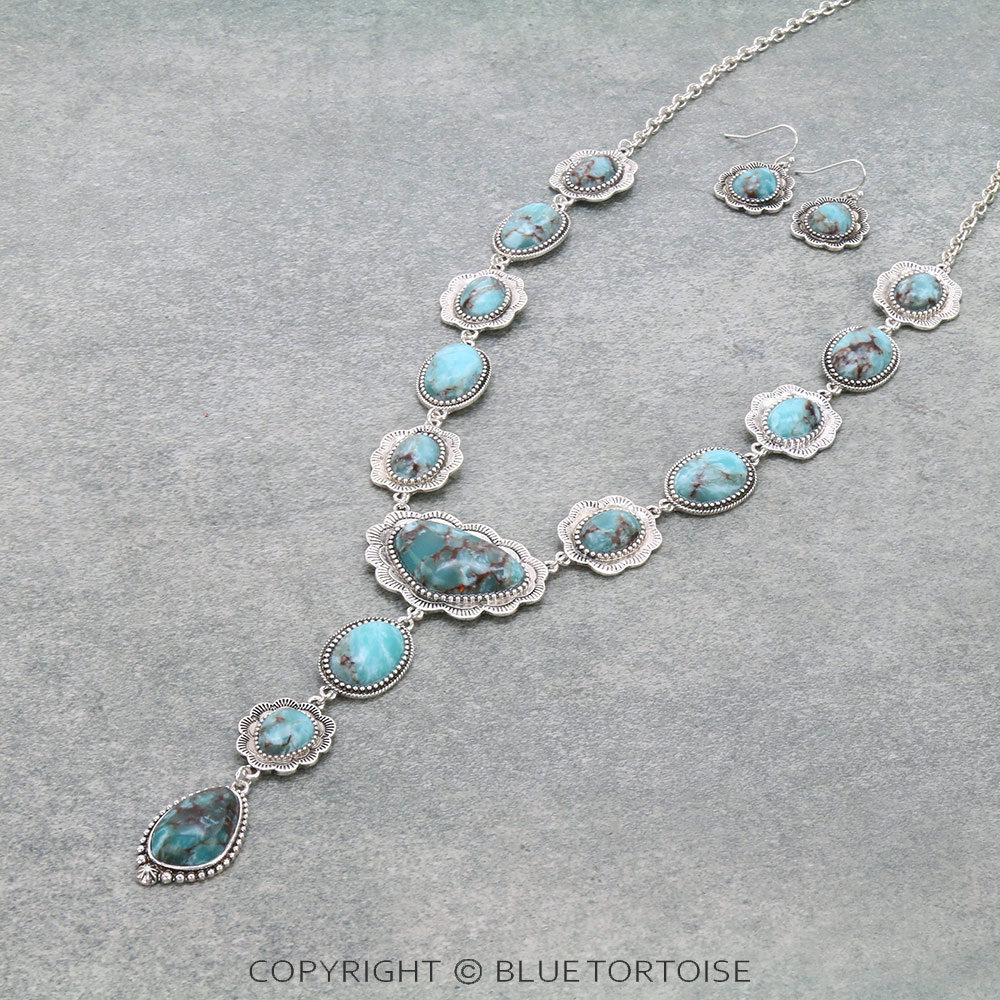 Western Hand Craft Stone Y Necklace Set – Bluetortoisewholesale