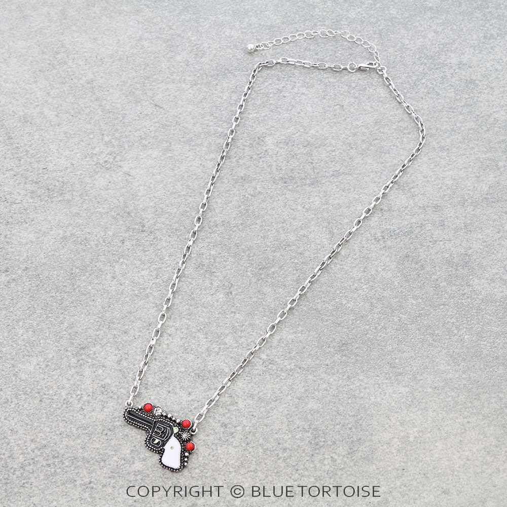 Western Pistol Enamel Necklace