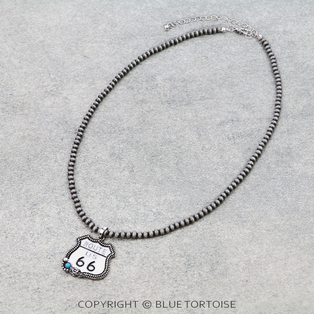 Western Route 66 Enamel Pendant Necklace