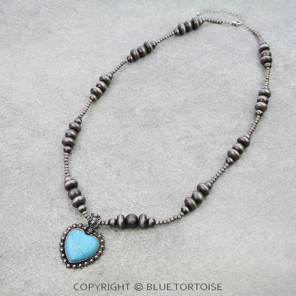 Navajo Style Pearl with Heart Stone Pendant Necklace