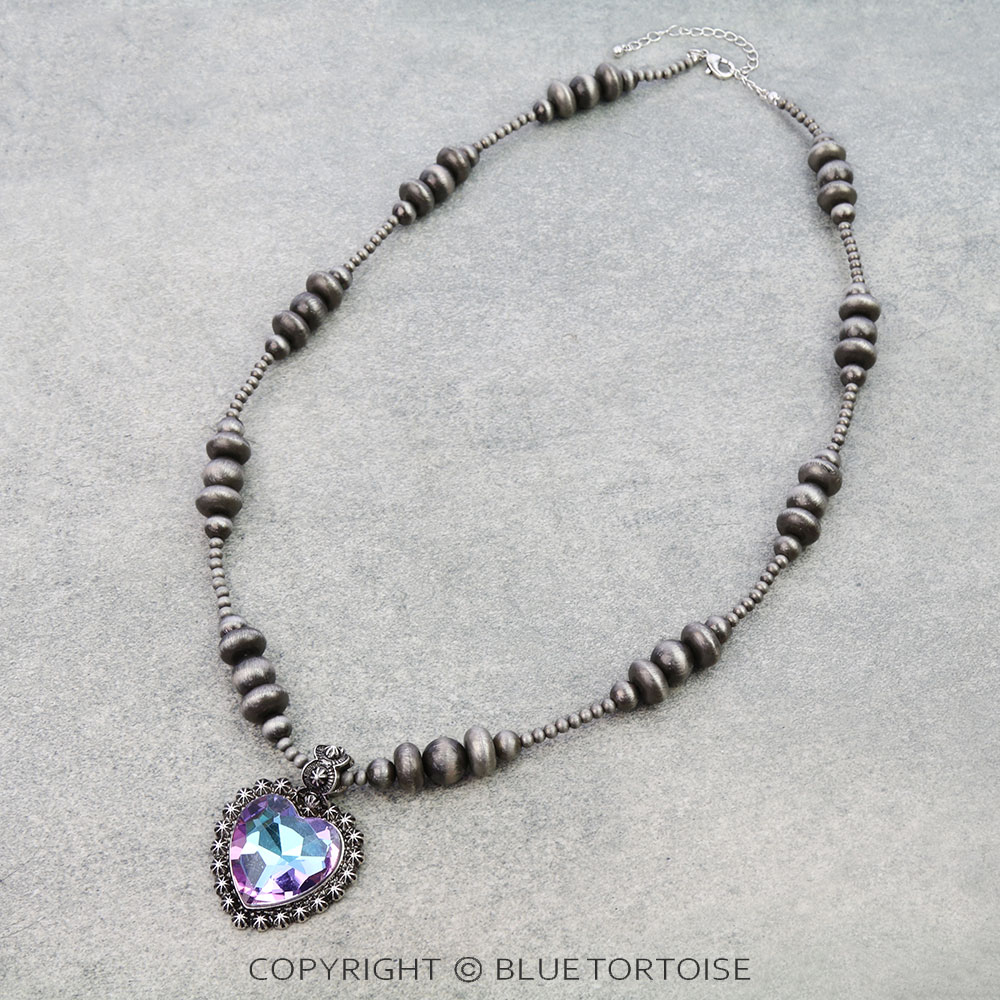 Navajo Style Pearl with Heart Stone Pendant Necklace