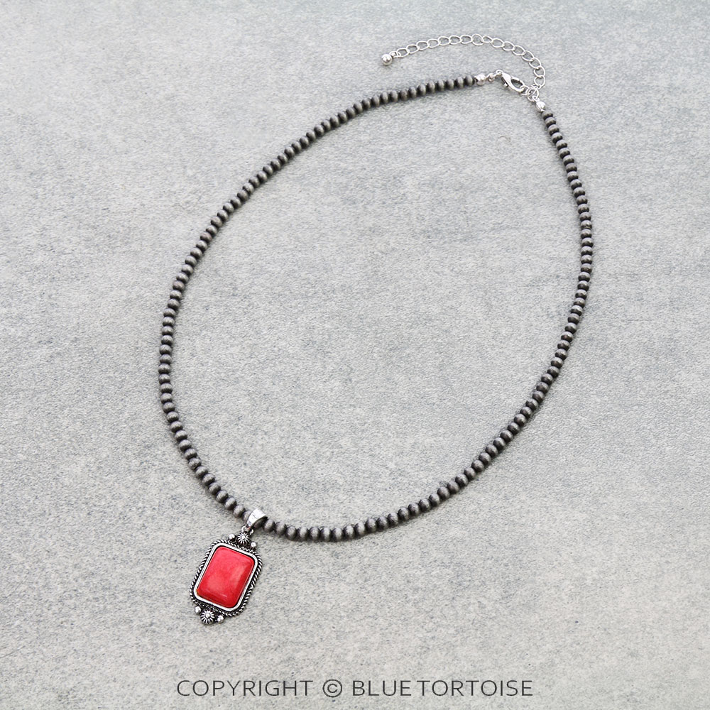 Western Rectangle Stone Pendant Necklace
