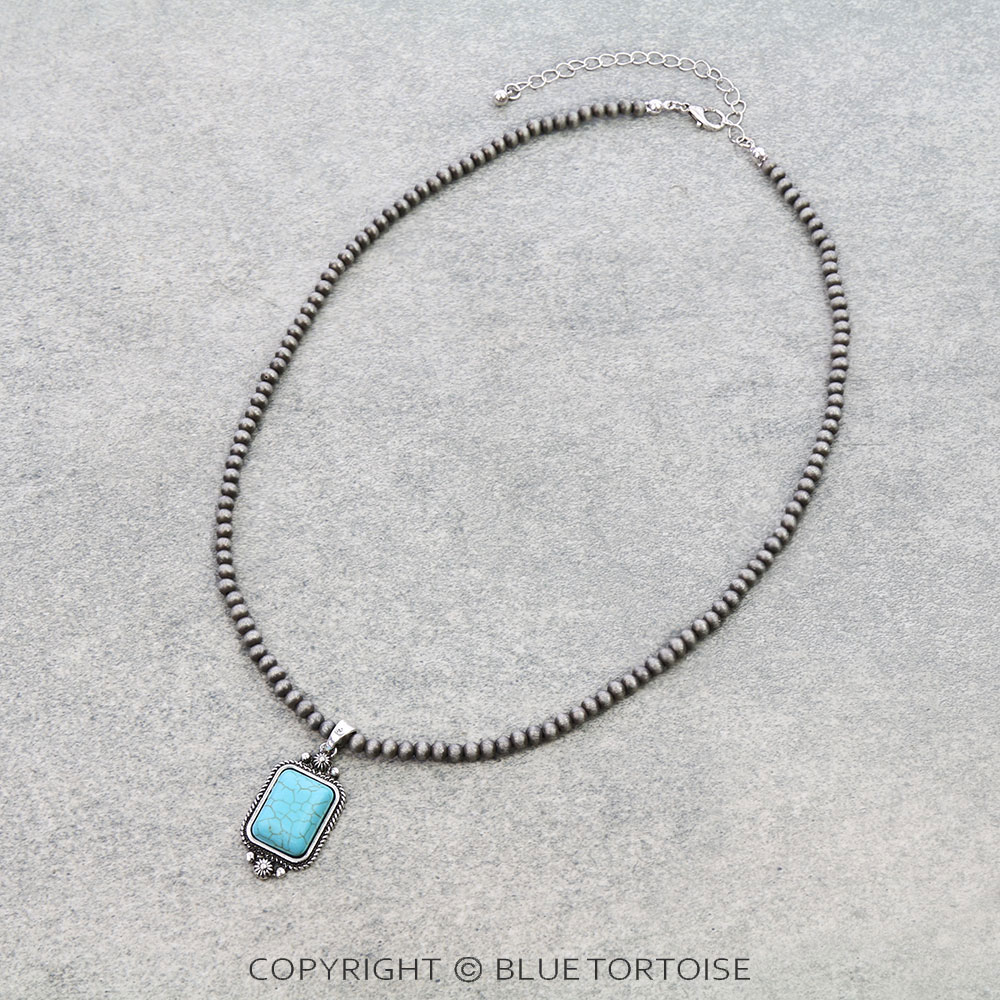 Western Rectangle Stone Pendant Necklace