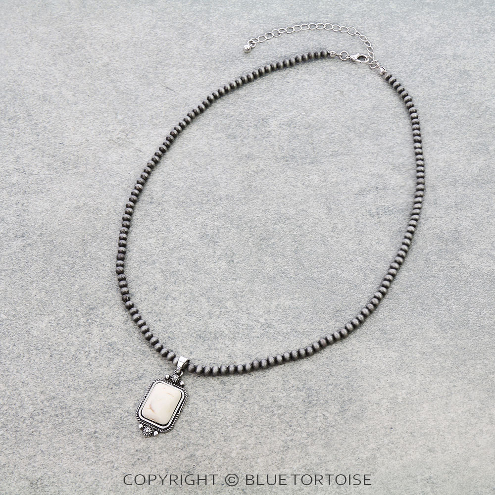 Western Rectangle Stone Pendant Necklace