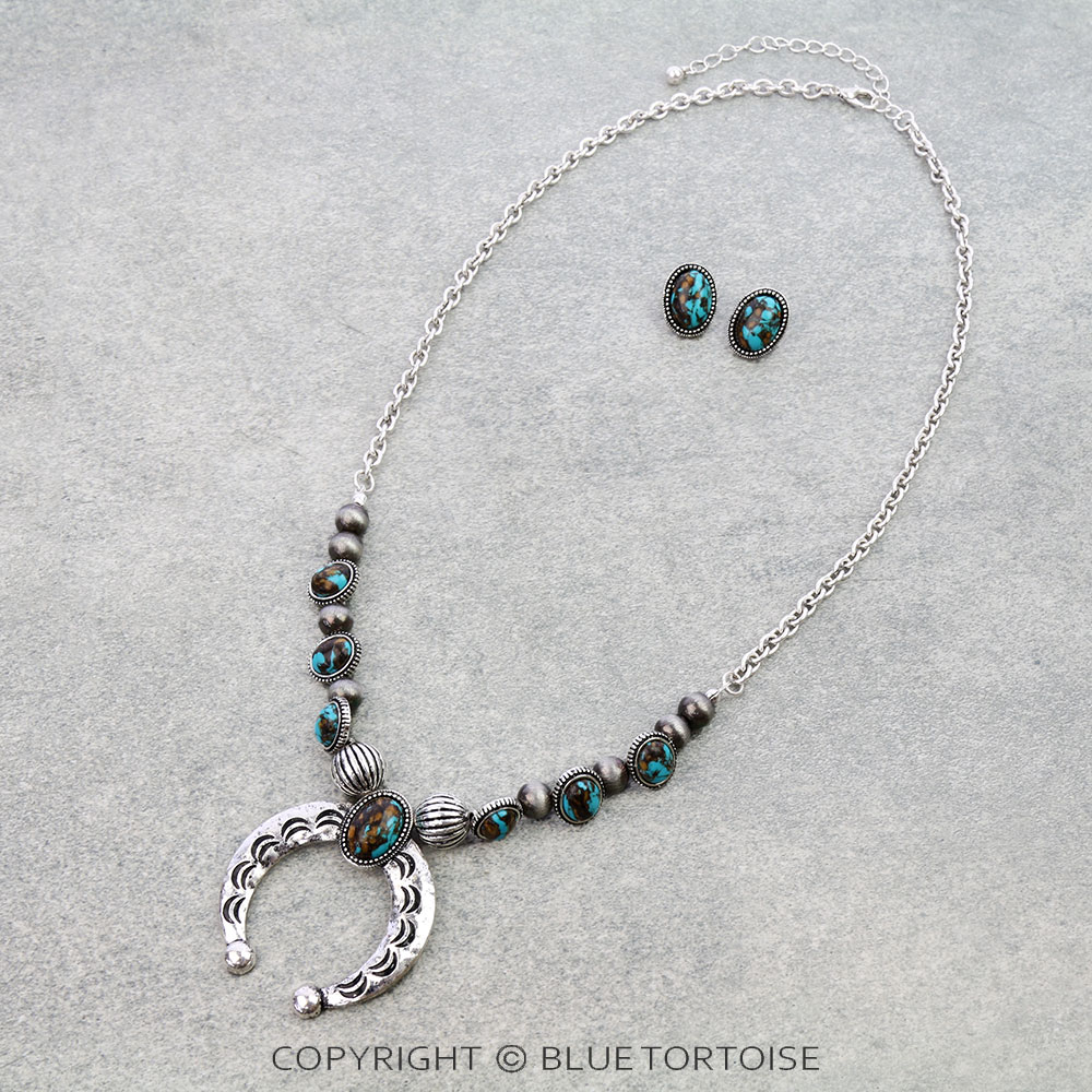 Western Squash Blossom Stone Necklace Set