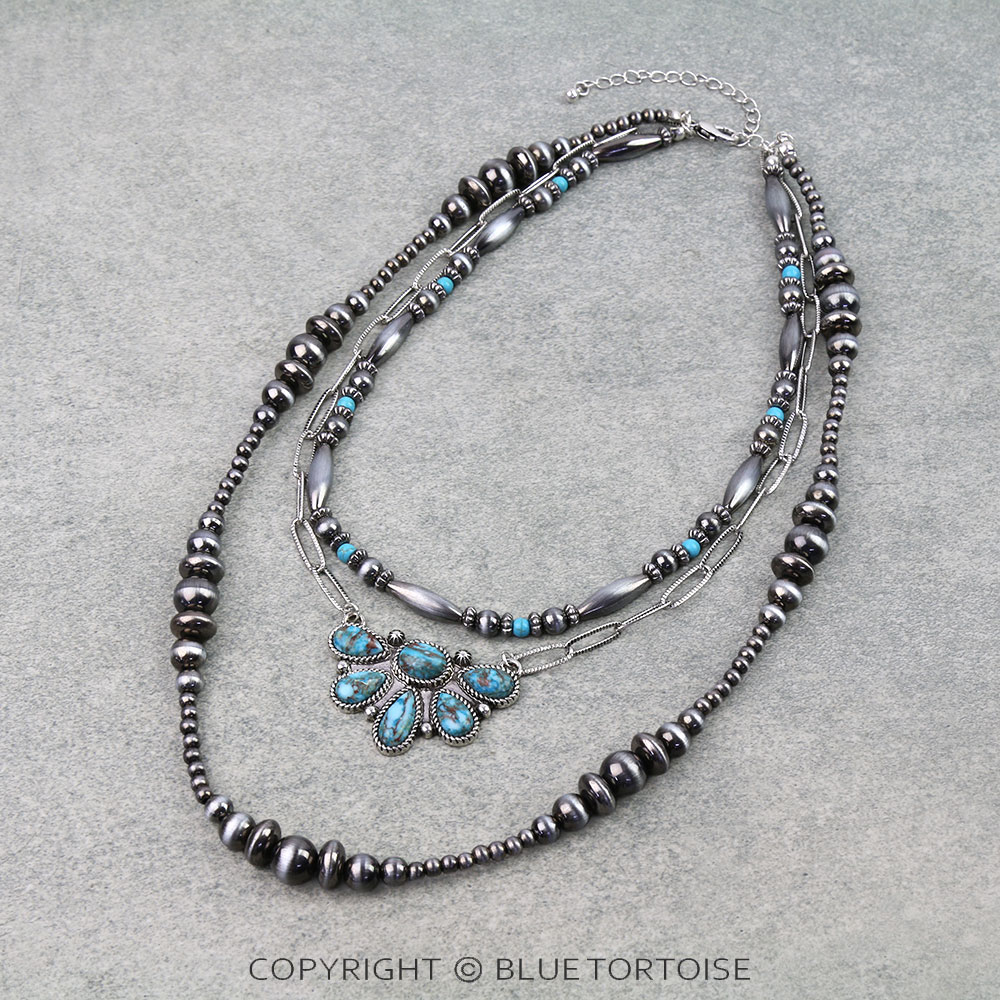 3 Layered Western Half Concho Stone Necklace