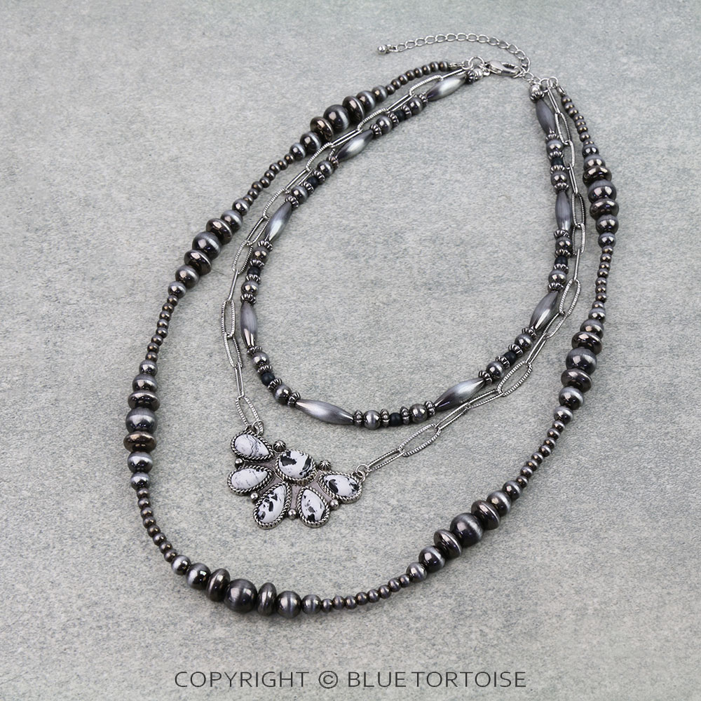 3 Layered Western Half Concho Stone Necklace