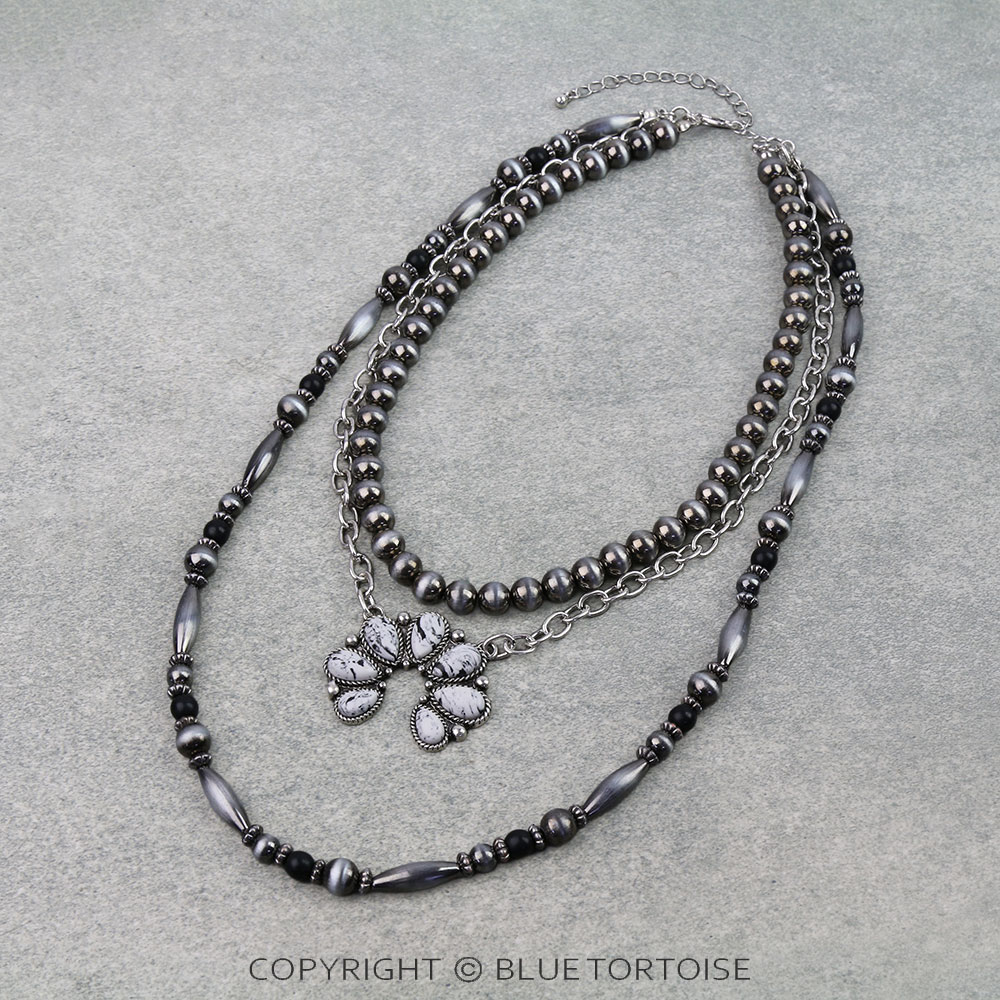 3 Layered Western Squash Blossom Stone Necklace