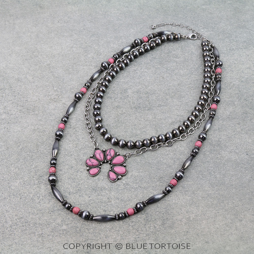 3 Layered Western Squash Blossom Stone Necklace