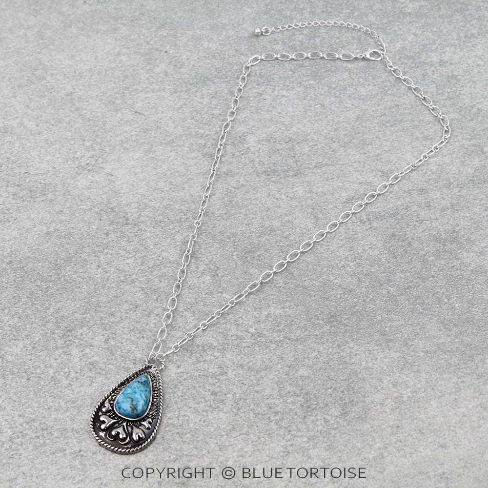 Western Hand Stone Heart Teardrop Necklace