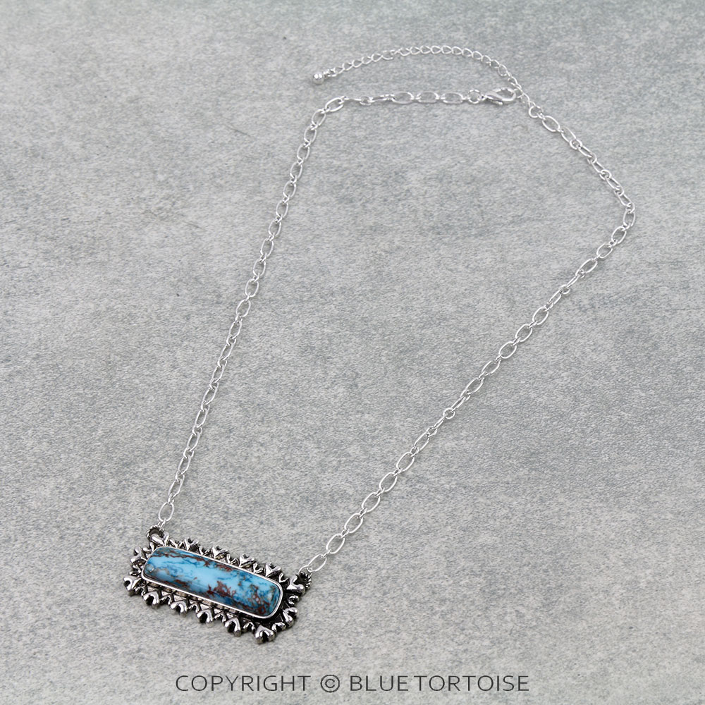 Western Hand Stone Heart Bar Necklace