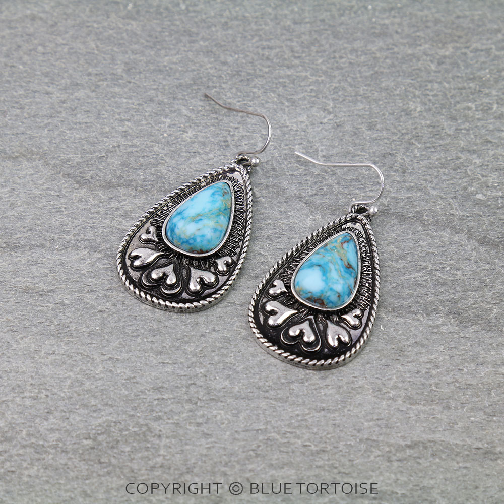 Western Hand Stone Heart Teardrop Dangle Earrings