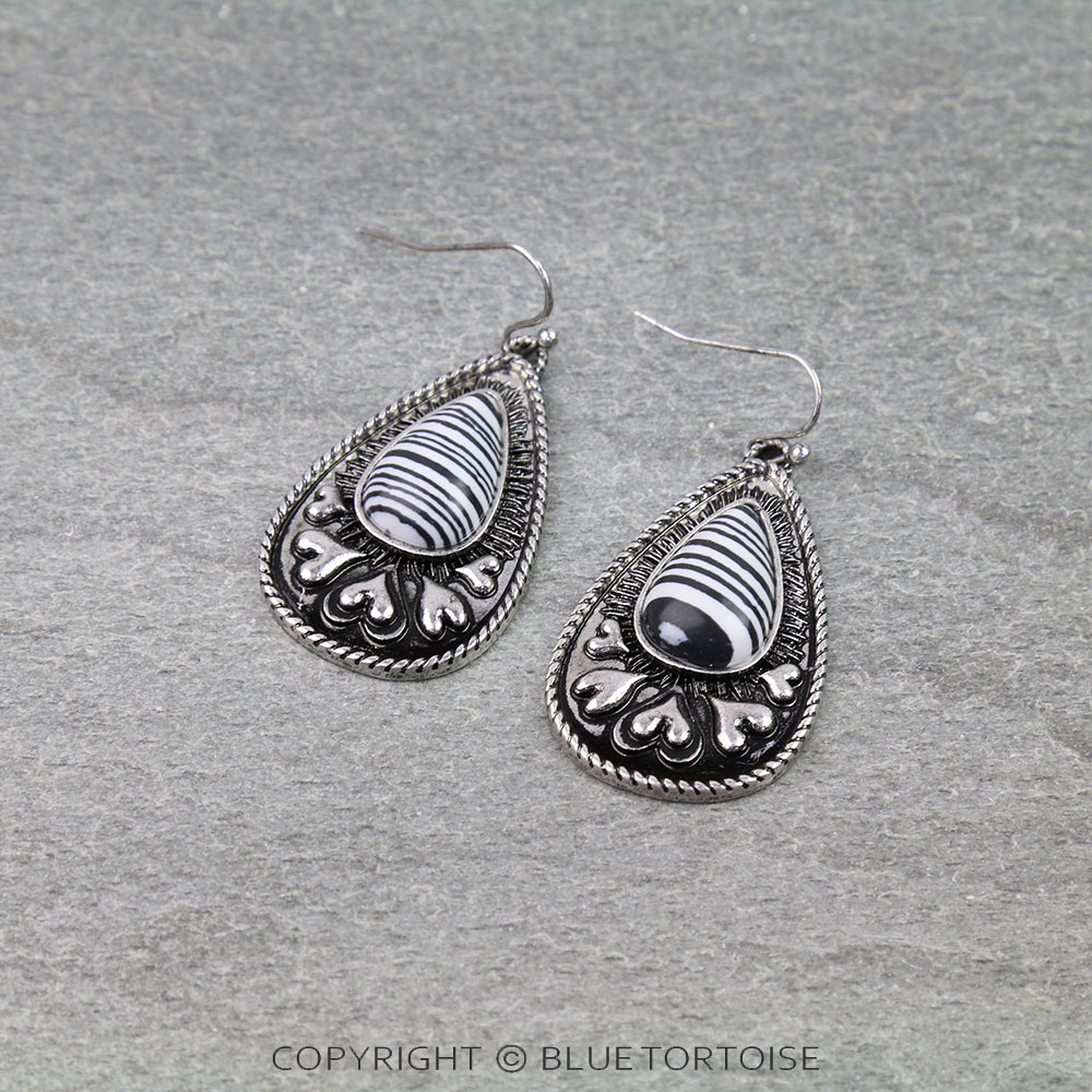 Western Hand Stone Heart Teardrop Dangle Earrings
