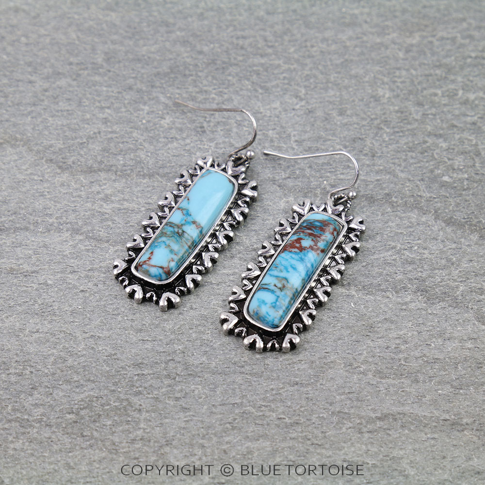Western Hand Stone Heart Bar Dangle Earrings
