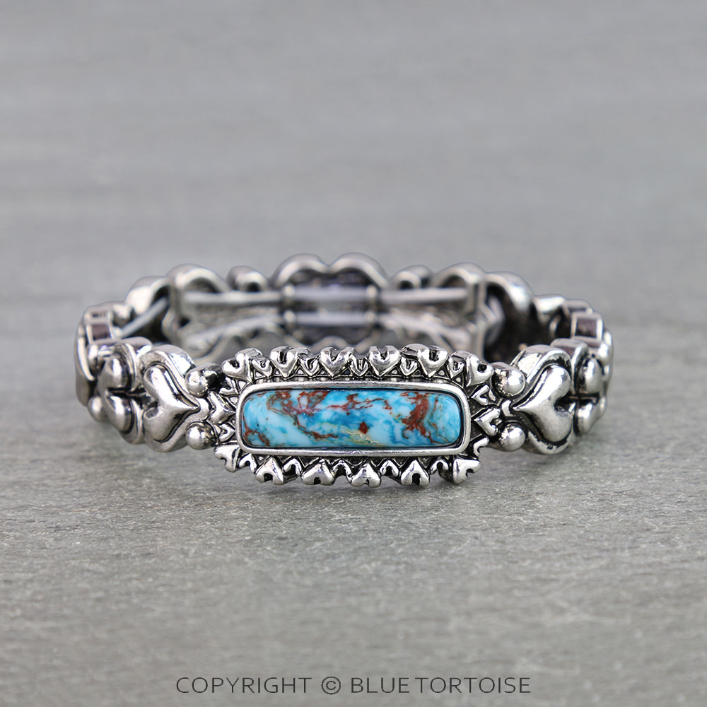 Western Hand Stone Heart Bar Stretch Bracelet