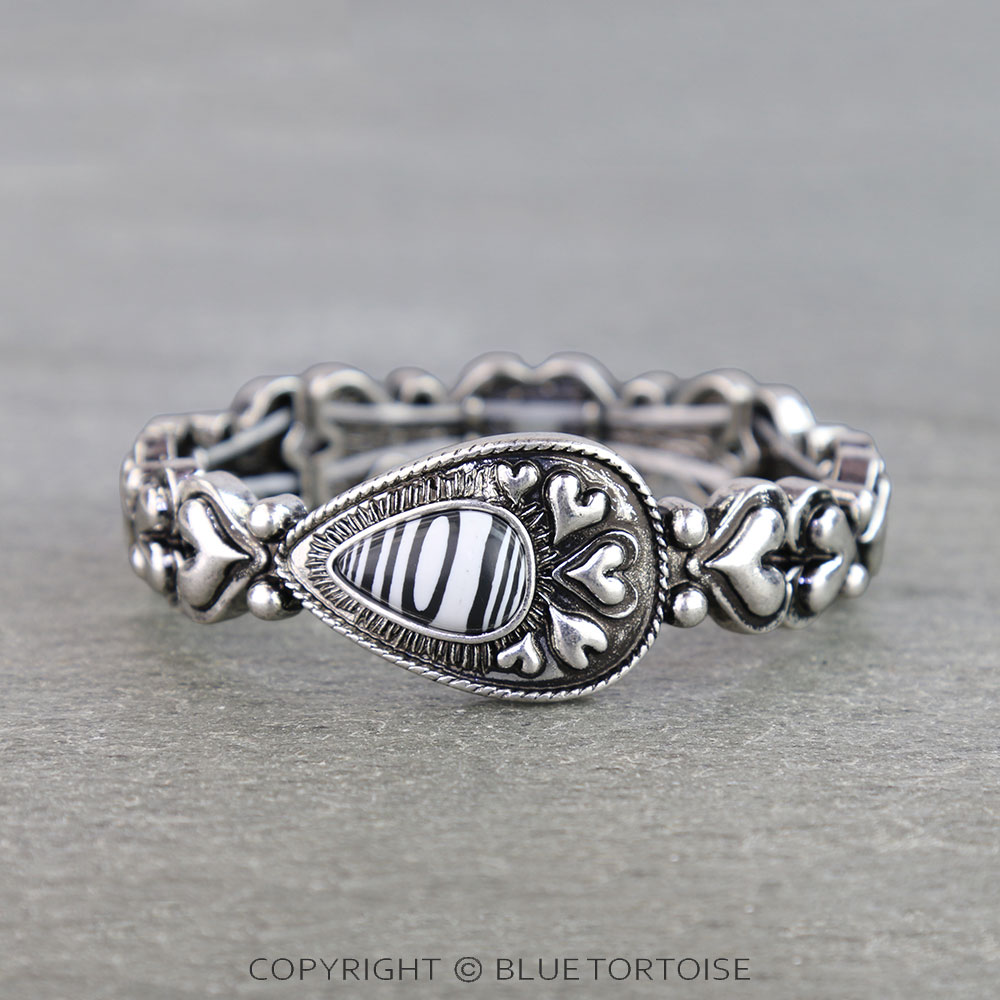 Western Hand Stone Heart Teardrop Stretch Bracelet