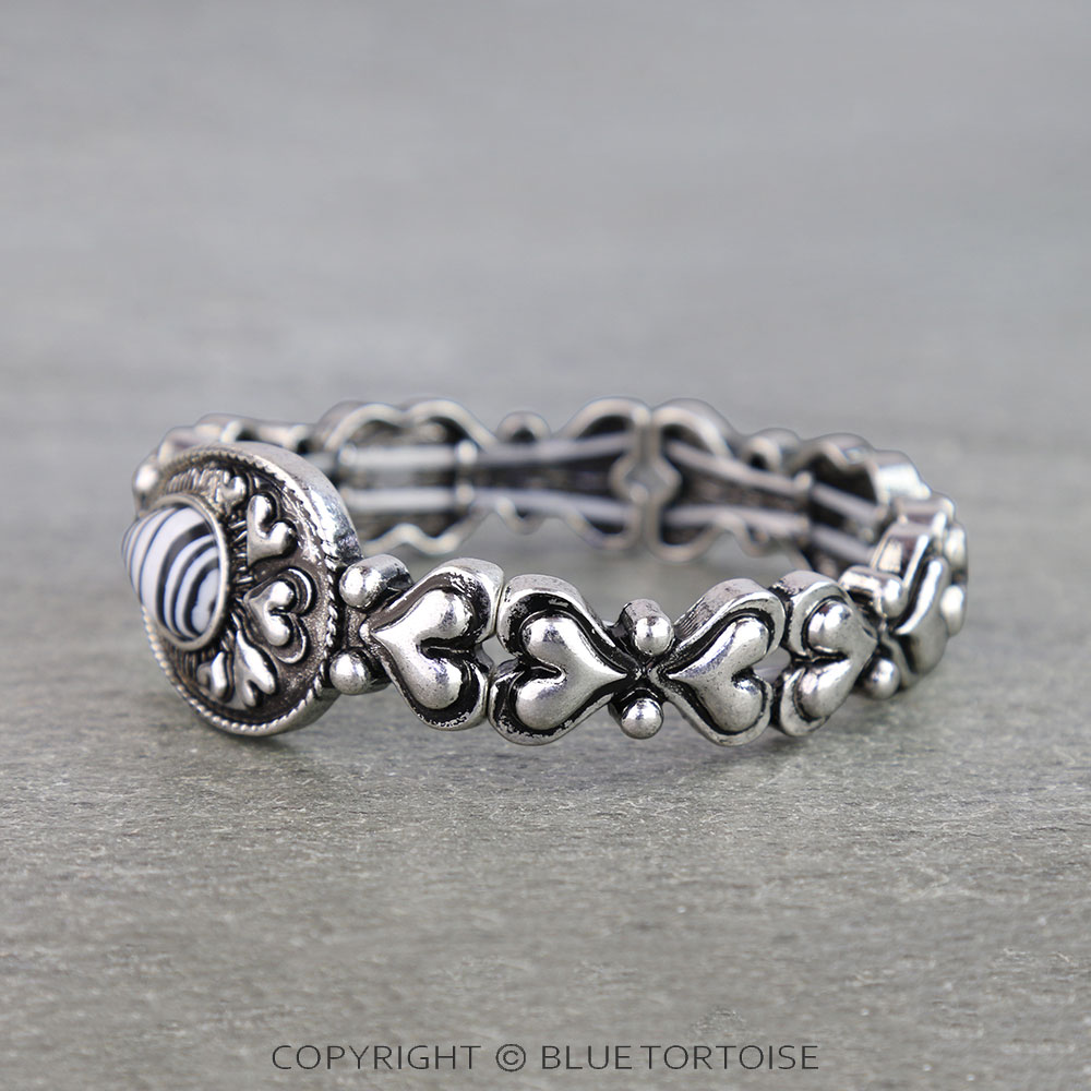 Western Hand Stone Heart Teardrop Stretch Bracelet - Image 2