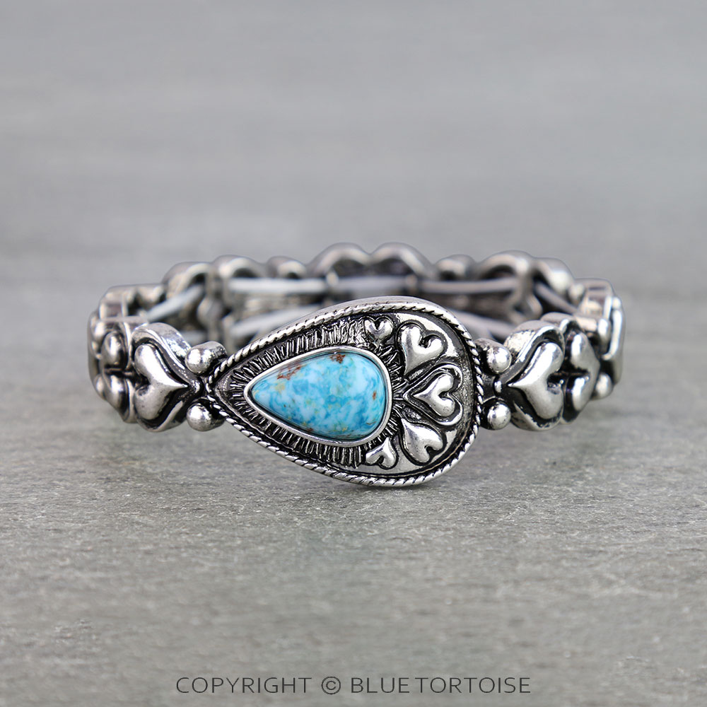 Western Hand Stone Heart Teardrop Stretch Bracelet